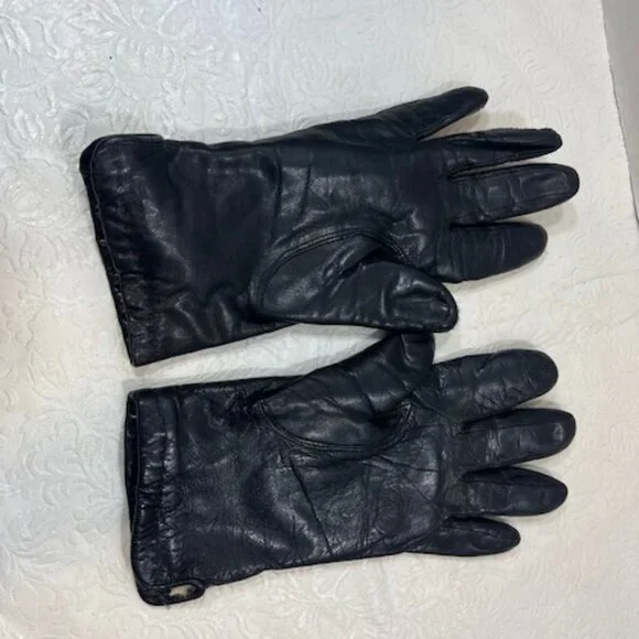 VTG Real Fur Lined Soft Leather Gloves Black Size: Sm-Med